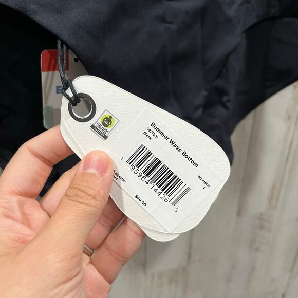 New! Prana Summer Waves Black Banded Bikini Bottom UPF 50+ Women’s Large - Picture 3 of 4